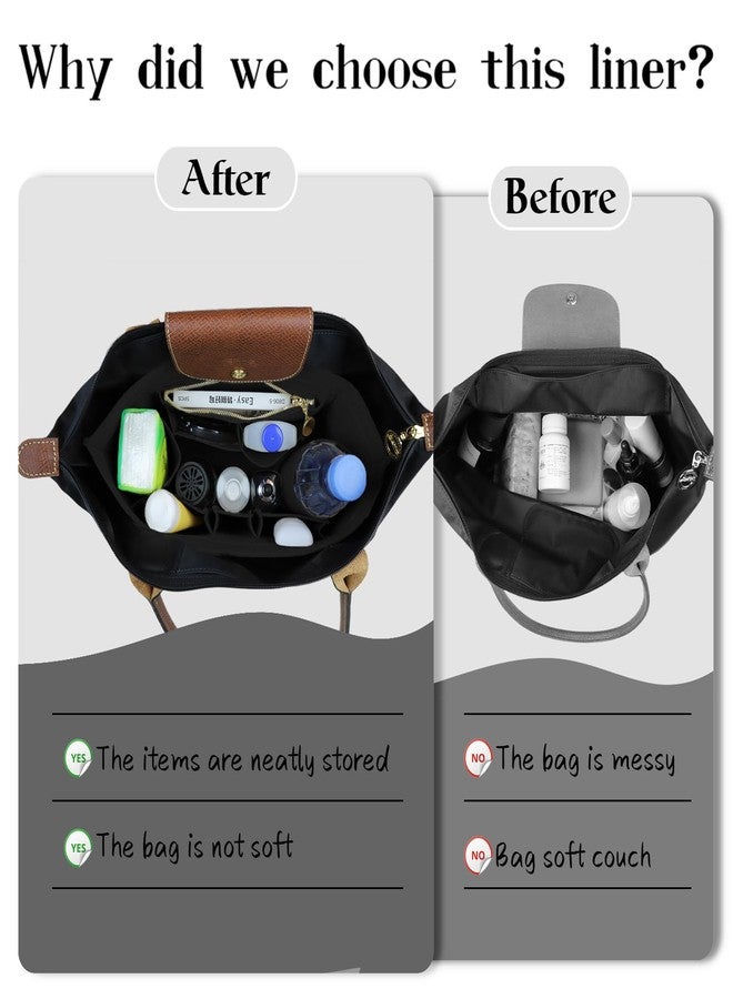 Lckaey purse organizer inserts with zipper shelf bag insert for longchamp tote organizar divider le pliage hand 026Aterrimus-L - Image 3